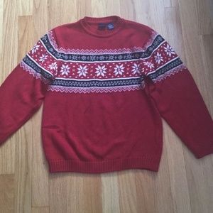 Nordic Boy Sweater Size 10 12 Red , Black, White Snowflake Winter Fair Isle